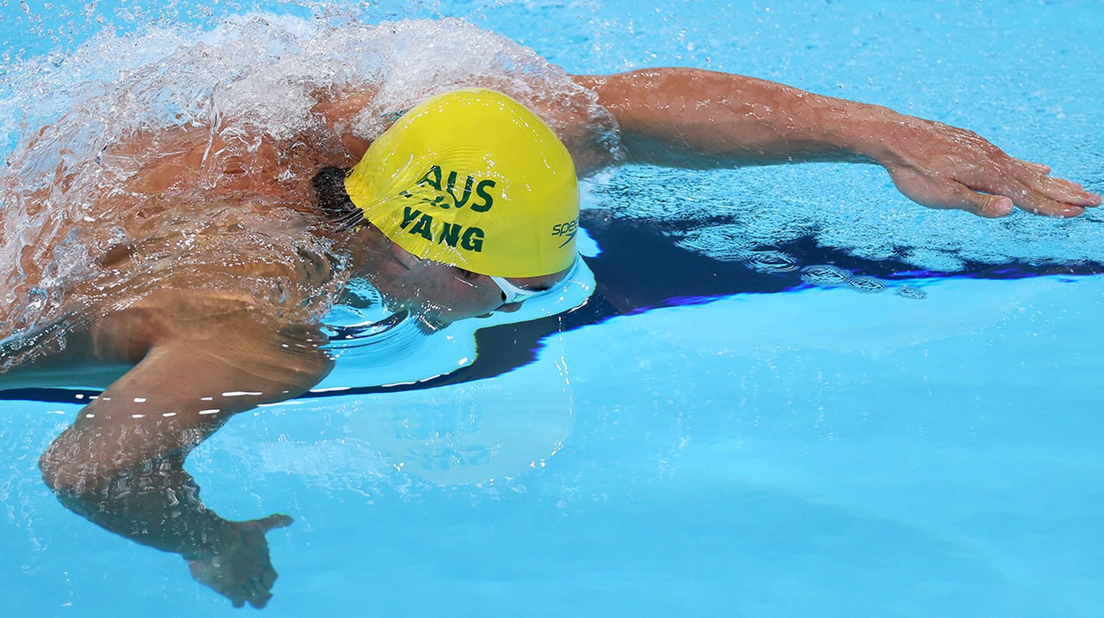 William Yang swimming freestyle in the Australian cap at the Paris 2024 Olympics